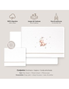 2x1 Juego de sábanas minicuna franela estampado oso luna estrellas bco/verde 2