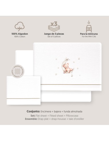 2x1 Juego de sábanas minicuna franela estampado oso luna estrellas bco/verde