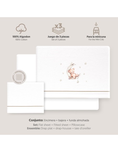 2x1 Juego de sábanas minicuna franela estampado oso luna estrellas bco/verde