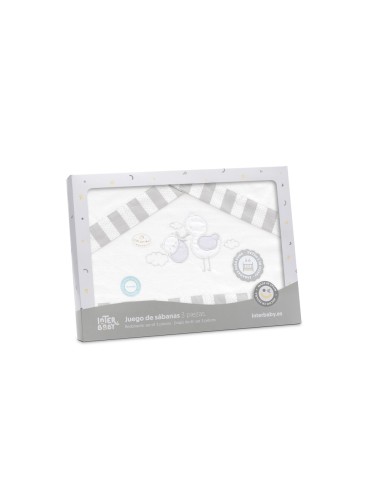 2x1 Juego de sábanas cuna franela cigueña oso bco/gris