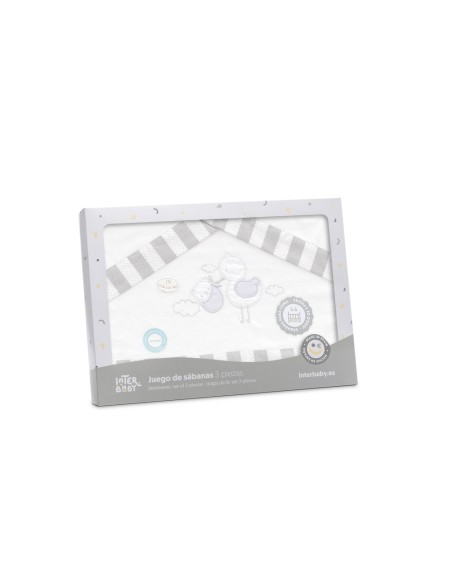 2x1 Juego de sábanas cuna franela cigueña oso bco/gris