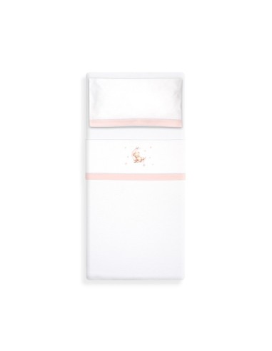 2x1 Juego de sábanas cuna franela estampado oso luna estrellas bco/rosa