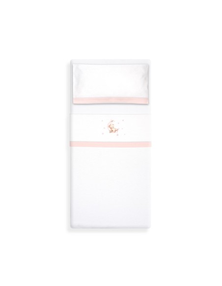 2x1 Juego de sábanas cuna franela estampado oso luna estrellas bco/rosa