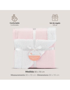 2x1 Manta nido abeja+borreguillo rosa 2