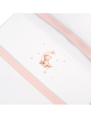 2x1 Juego de sábanas cuna franela estampado oso luna estrellas bco/rosa
