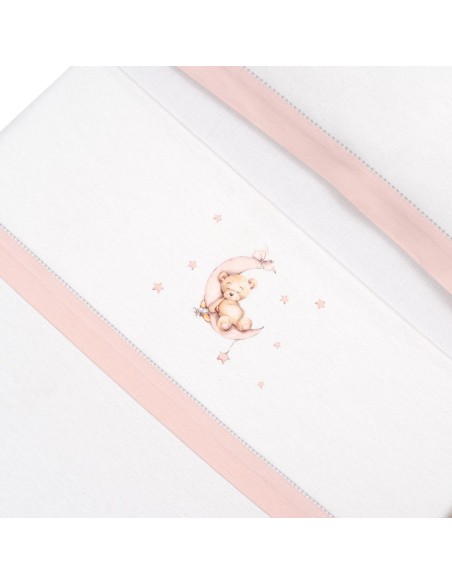 2x1 Juego de sábanas cuna franela estampado oso luna estrellas bco/rosa