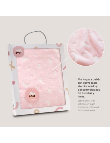 2x1 Manta grabada luna estrellas rosa