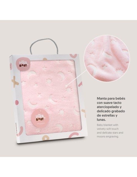 2x1 Manta grabada luna estrellas rosa