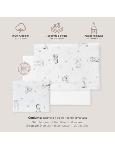 2x1 Juego de sábanas minicuna franela modelo koala bco/azul