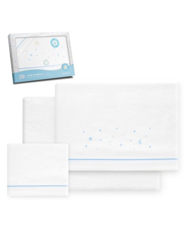 2x1 Juego de sábanas cuna franela estrellas luna bco/azul