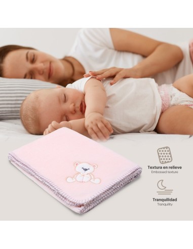 2x1 Manta bordada oso lazo rosa