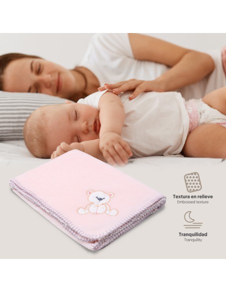 2x1 Manta bordada oso lazo rosa