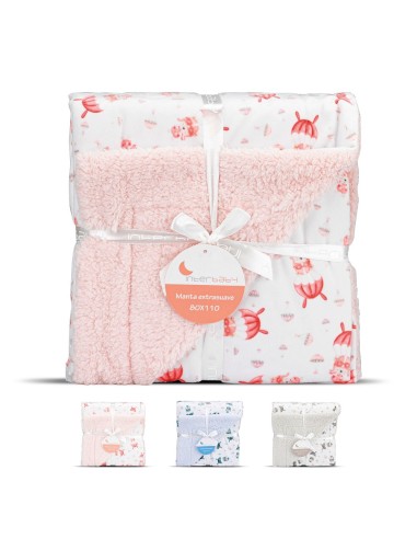 2x1 Manta  con borreguillo  mod paracaidista rosa