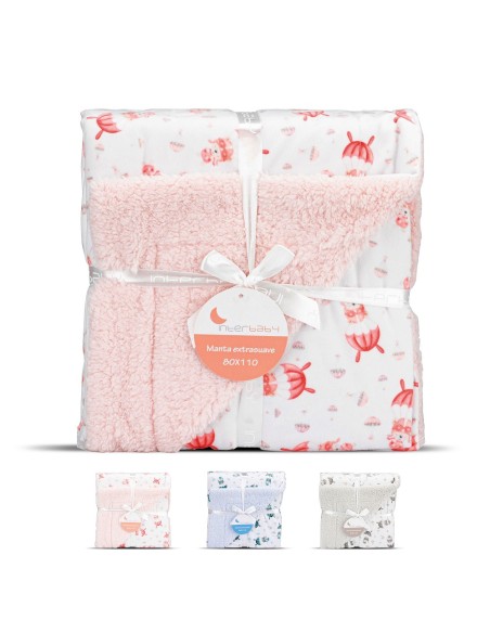 2x1 Manta  con borreguillo  mod paracaidista rosa