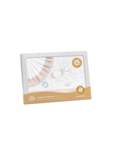 2x1 Juego de sábanas minicuna franela oso elefante globos bco/beig