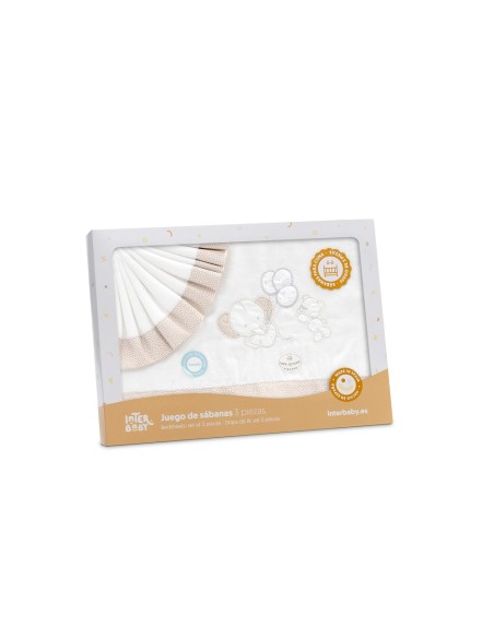 2x1 Juego de sábanas minicuna franela oso elefante globos bco/beig