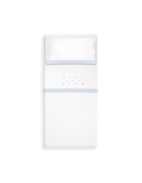 2x1 Juego de sábanas minicuna franela estrella luna multicolor bco/azul