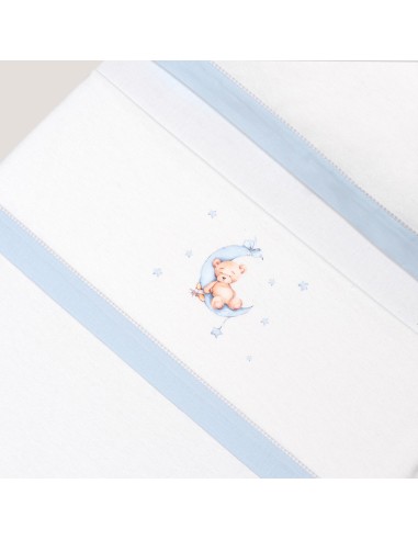 2x1 Juego de sábanas cuna franela estampado oso luna estrellas bco/azul