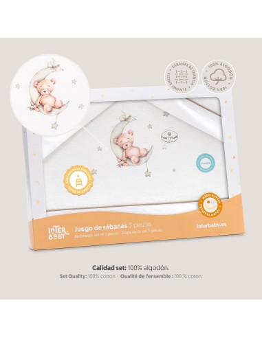 2x1 Juego de sábanas minicuna franela estampado oso luna estrellas bco/verde