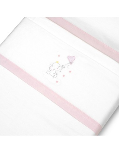 2x1 Juego de sábanas cuna franela elefante globo corazon bco/rosa