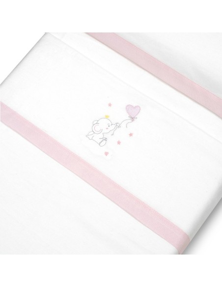 2x1 Juego de sábanas cuna franela elefante globo corazon bco/rosa