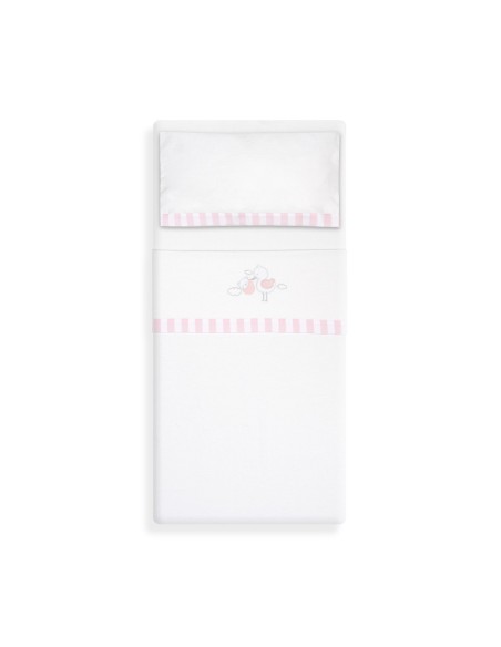 2x1 Juego de sábanas cuna franela cigueña oso bco/rosa