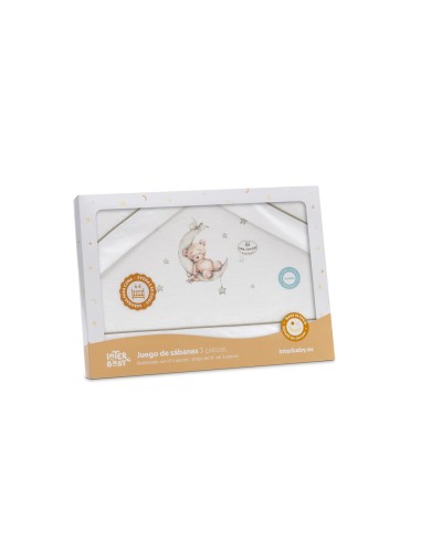 2x1 Juego de sábanas cuna franela estampado oso luna estrellas bco/verde