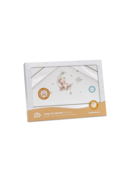 2x1 Juego de sábanas cuna franela estampado oso luna estrellas bco/verde