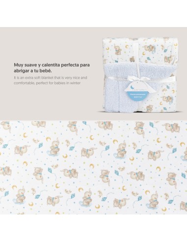 2x1 Manta con borreguillo mod elefante azul