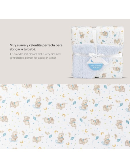2x1 Manta con borreguillo mod elefante azul