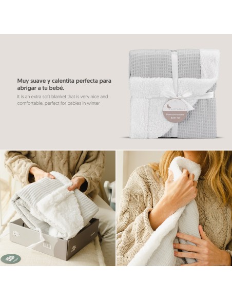 2x1 Manta nido abeja + borreguillo gris