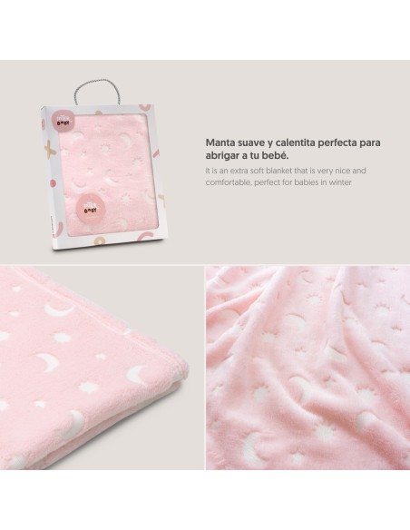 2x1 Manta grabada luna estrellas rosa
