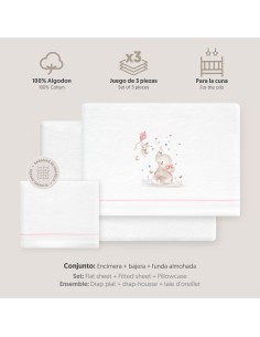2x1 Juego de sábanas cuna franela  mod elefante bco/rosa 2