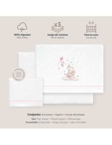 2x1 Juego de sábanas cuna franela  mod elefante bco/rosa