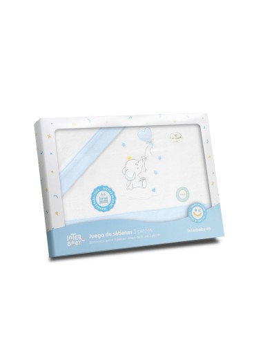 2x1 Juego de sábanas cuna franela elefante globo corazon bco/azul