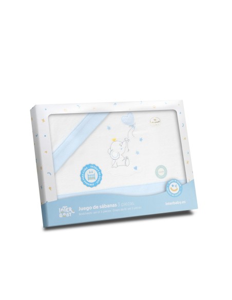 2x1 Juego de sábanas cuna franela elefante globo corazon bco/azul