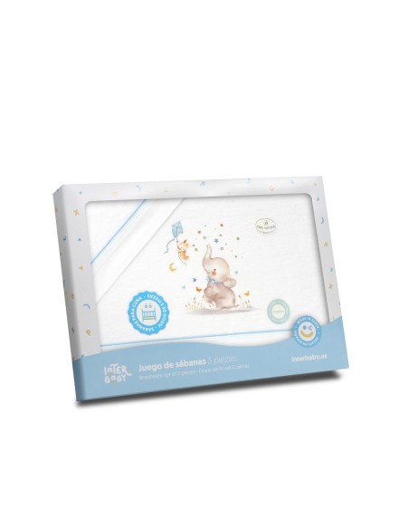 2x1 Juego de sábanas minicuna franela  mod elefante bco/azul
