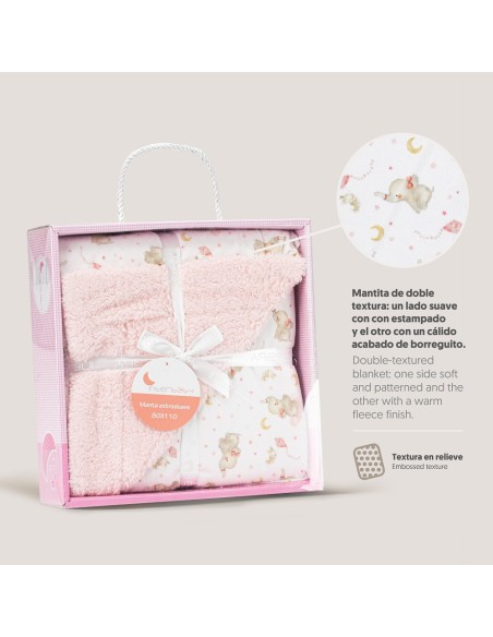 2x1 Manta con borreguillo mod elefante rosa