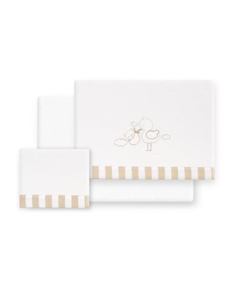 2x1 Juego de sábanas minicuna franela cigueña oso bco/beig