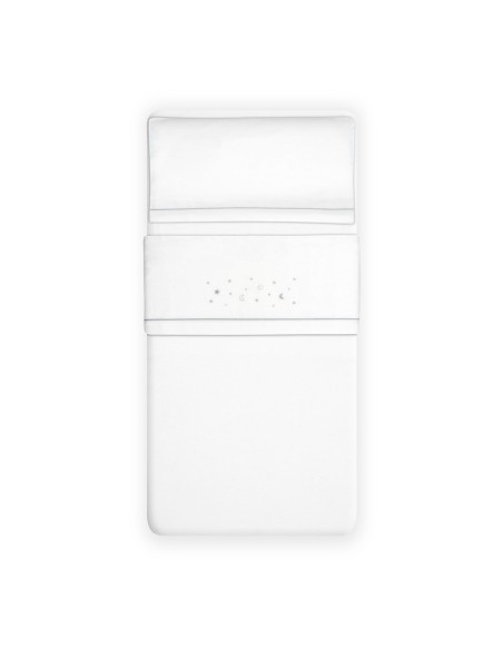 2x1 Juego de sábanas cuna franela estrellas luna bco/gris