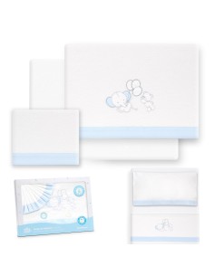 2x1 Juego de sábanas minicuna franela oso elefante globos bco/azul