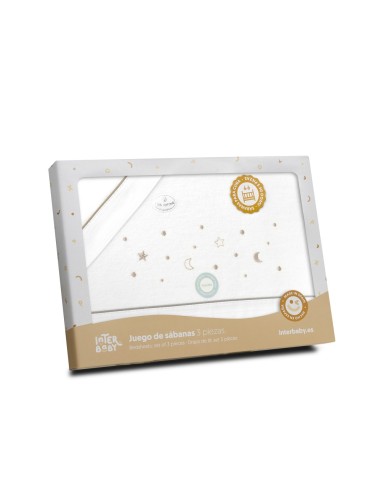 2x1 Juego de sábanas minicuna franela estrellas luna bco/beig