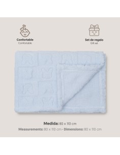 2x1 Manta sherpa grabada conejitos azul 2