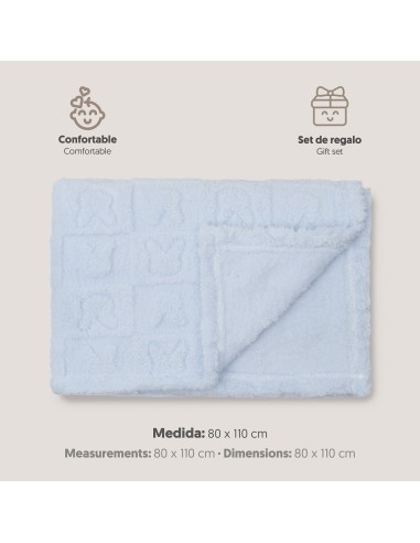2x1 Manta sherpa grabada conejitos azul