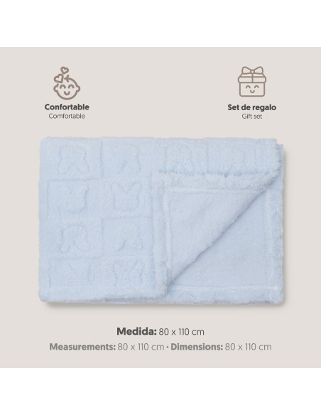 2x1 Manta sherpa grabada conejitos azul