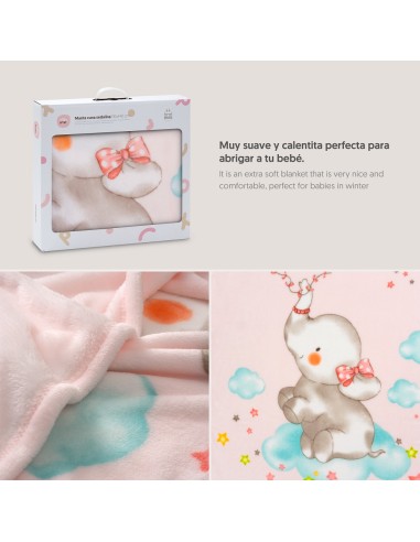 2x1 Manta cuna sedalina elefante cometa rosa