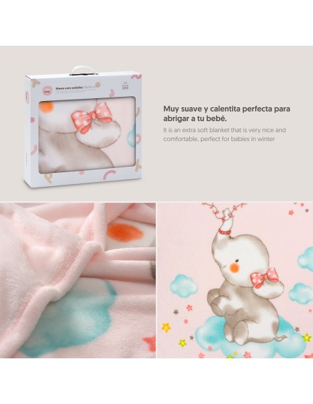 2x1 Manta cuna sedalina elefante cometa rosa