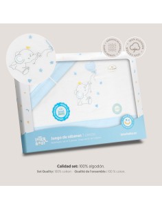 2x1 Juego de sábanas cuna franela elefante globo corazon bco/azul 2