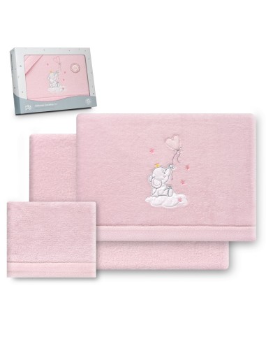 2x1 Juego de sábanas cuna coralina elefante globo corazon rosa