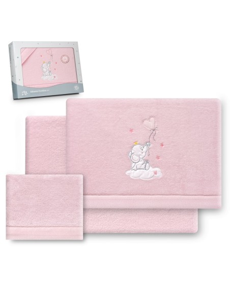2x1 Juego de sábanas cuna coralina elefante globo corazon rosa
